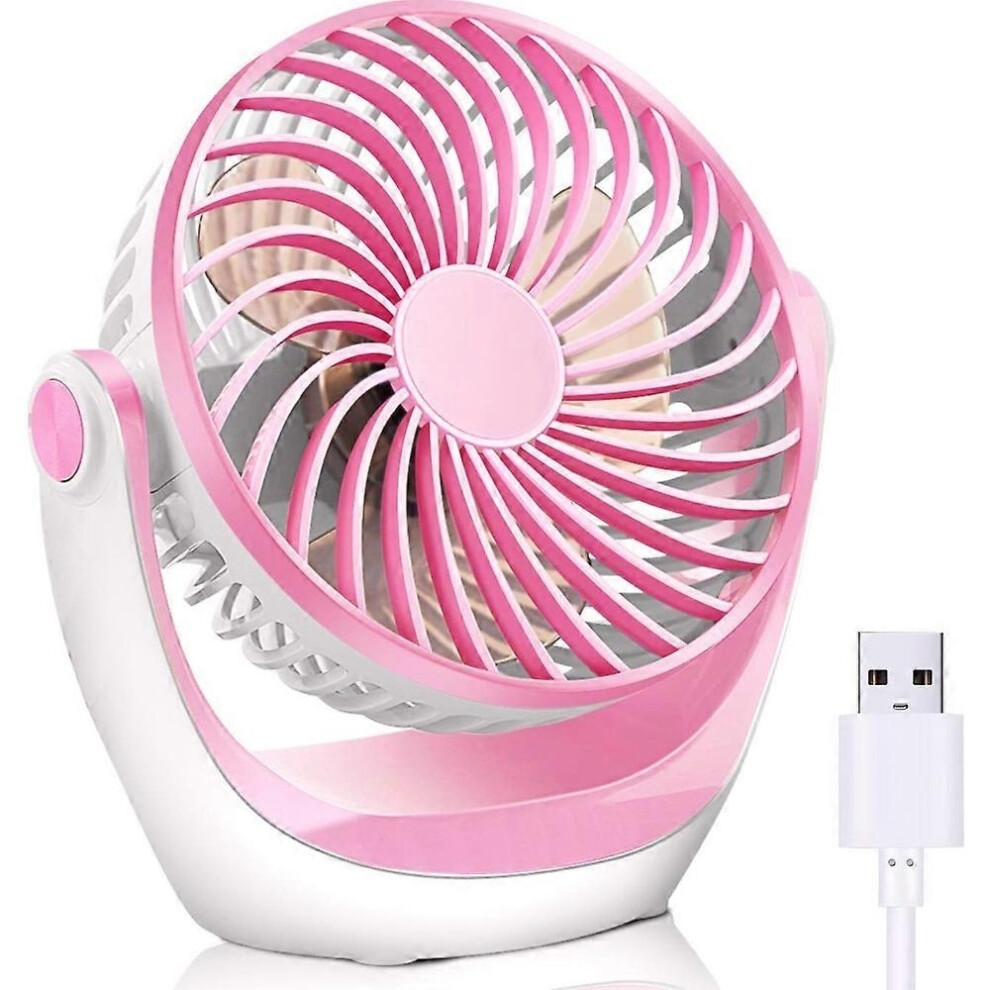 Desk Fan Small Table Fan With Strong Airflow Rechargeable Battery Operated Portable Fan 3 Speeds Adjustable Head 360Rotatable Pink/Sky Blue/Blue