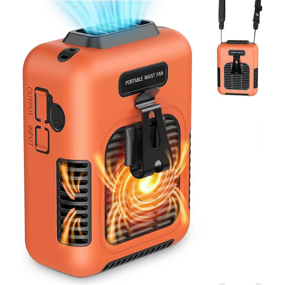 Upgrade Waist Clip Fan Wearable Fan Portable Personal Body Fan Powerful 8000mAh Upto 24H Cooling and Heatstroke Prevention Fan-Orange