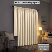 (Cream Pencil Pleat) Ringtop Eyelet Curtains Blackout Pencil Pleat & Crushed Velvet Door Curtain with Tieback