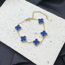 (6) 18k Gold Plated Black Four Leaf Clover Bracelet Waterproof Stainless Steel