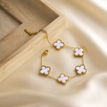 (2) 18k Gold Plated Black Four Leaf Clover Bracelet Waterproof Stainless Steel