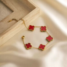 (3) 18k Gold Plated Black Four Leaf Clover Bracelet Waterproof Stainless Steel