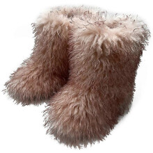 (SIZE 44, COLOR 6) Faux Fur Boots for Women Fuzzy Fluffy Furry Round Toe Suede Winter Boots Flat Shoes
