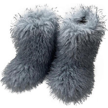 (SIZE 36, COLOR 7) Faux Fur Boots for Women Fuzzy Fluffy Furry Round Toe Suede Winter Boots Flat Shoes