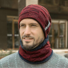 (WINE RED) Men Hat And Scarf Set Winter Warm Men's Hat Scarf Set