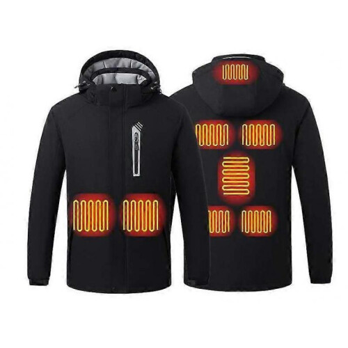 (2XL, Black) Heated Jacket For Men, 8 Heating Areas, Outdoor Warm Jacket