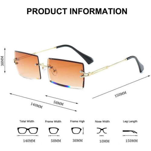 (Tea) Rimless Rectangle Sunglasses Compatible With Women/men Ultralight Metal Frame 2