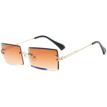 (Tea) Rimless Rectangle Sunglasses Compatible With Women/men Ultralight Metal Frame