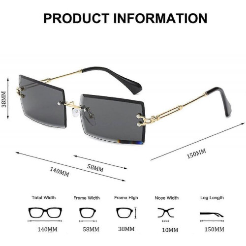 (Grey) Rimless Rectangle Sunglasses Compatible With Women/men Ultralight Metal Frame 1