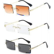 (Grey transparent tea) Rimless Rectangle Sunglasses Compatible With Women/men Ultralight Metal Frame