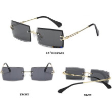 (Grey) Rimless Rectangle Sunglasses Compatible With Women/men Ultralight Metal Frame
