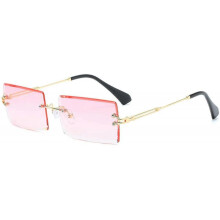 (Pink) Rimless Rectangle Sunglasses Compatible With Women/men Ultralight Metal Frame