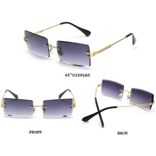(Gradient Grey) Rimless Rectangle Sunglasses Compatible With Women/men Ultralight Metal Frame 1