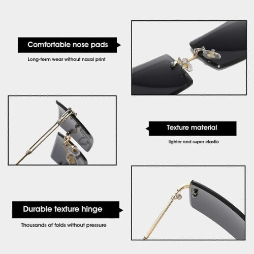 (Grey) Rimless Rectangle Sunglasses Compatible With Women/men Ultralight Metal Frame 2