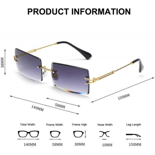 (Gradient Grey) Rimless Rectangle Sunglasses Compatible With Women/men Ultralight Metal Frame 2
