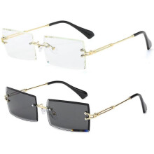 (Grey transparent) Rimless Rectangle Sunglasses Compatible With Women/men Ultralight Metal Frame