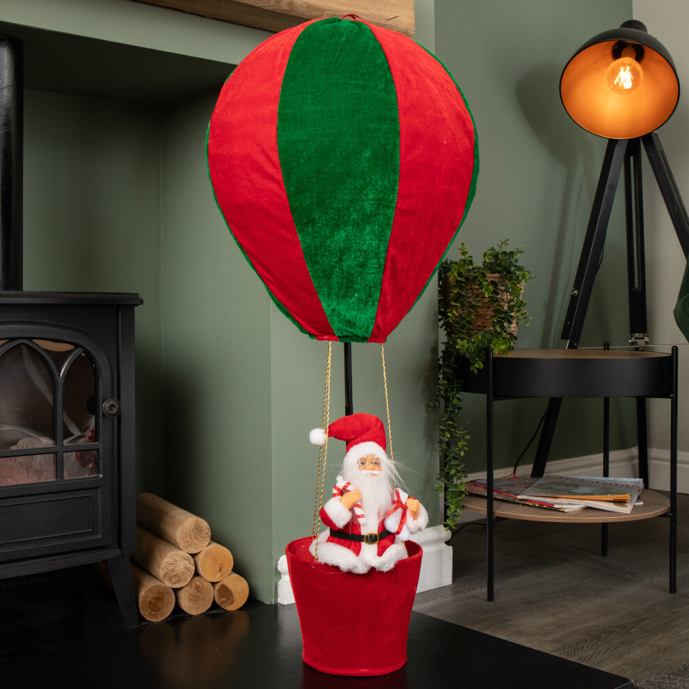 Premier 1M Tall Plush Santa Christmas Hot Air Balloon With Extension Pole Hanging Or Table Decoration