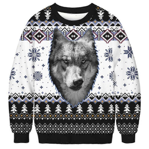 (XL) Unisex Animal Print Crew Neck Ugly Christmas Xmas Pullover Sweatshirt