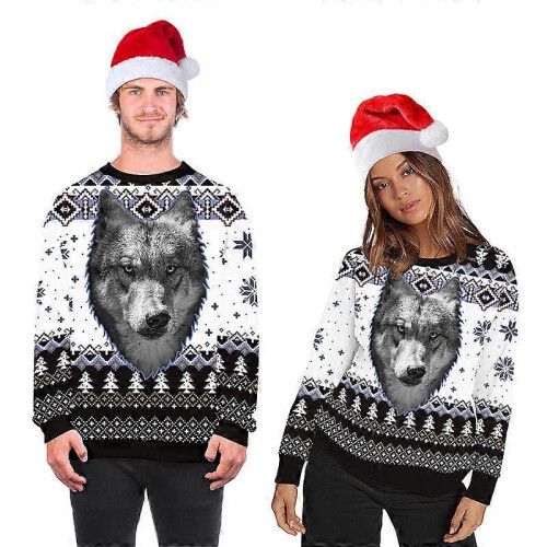 (M) Unisex Animal Print Crew Neck Ugly Christmas Xmas Pullover Sweatshirt 1