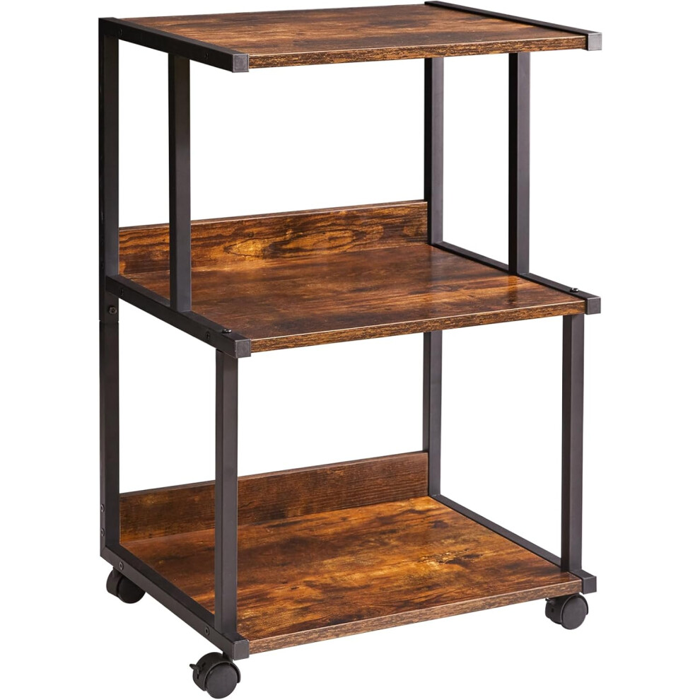 Printer stand with shelf, 3 tier printer table with wheels, printer cart for home office organization, rolling cart stand for heat press and microwave