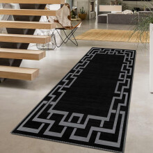 (Medium Runner (60x220cm), Nico Black Printed Rug) Non Slip Shaggy Rugs & Printed Runner Soft Fluffy Carpets for Bedroom, Kitchen & Hallway