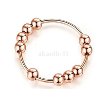 (Rose Golden Fidget Spinner Worry Beads Ring, NO.20(22.4mm)) Rotatable Beaded Silver Gold Finger Ring For Anti-Stress Relied Anxiety Hot