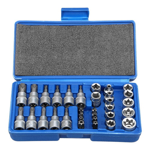 Drive Male Female Torx Star Bit Socket E-Socket Set Handheld Tool - 34 Pcs, Blue