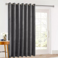 (Charcoal Velvet) Ringtop Eyelet Curtains Blackout Pencil Pleat & Crushed Velvet Door Curtain with Tieback