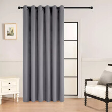 (Grey Velvet) Ringtop Eyelet Curtains Blackout Pencil Pleat & Crushed Velvet Door Curtain with Tieback