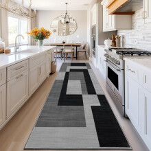 (Large Runner (80x300cm), Milo Black Printed Rug) Non Slip Shaggy Rugs & Printed Runner Soft Fluffy Carpets for Bedroom, Kitchen & Hallway