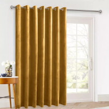(Ochre Velvet) Ringtop Eyelet Curtains Blackout Pencil Pleat & Crushed Velvet Door Curtain with Tieback