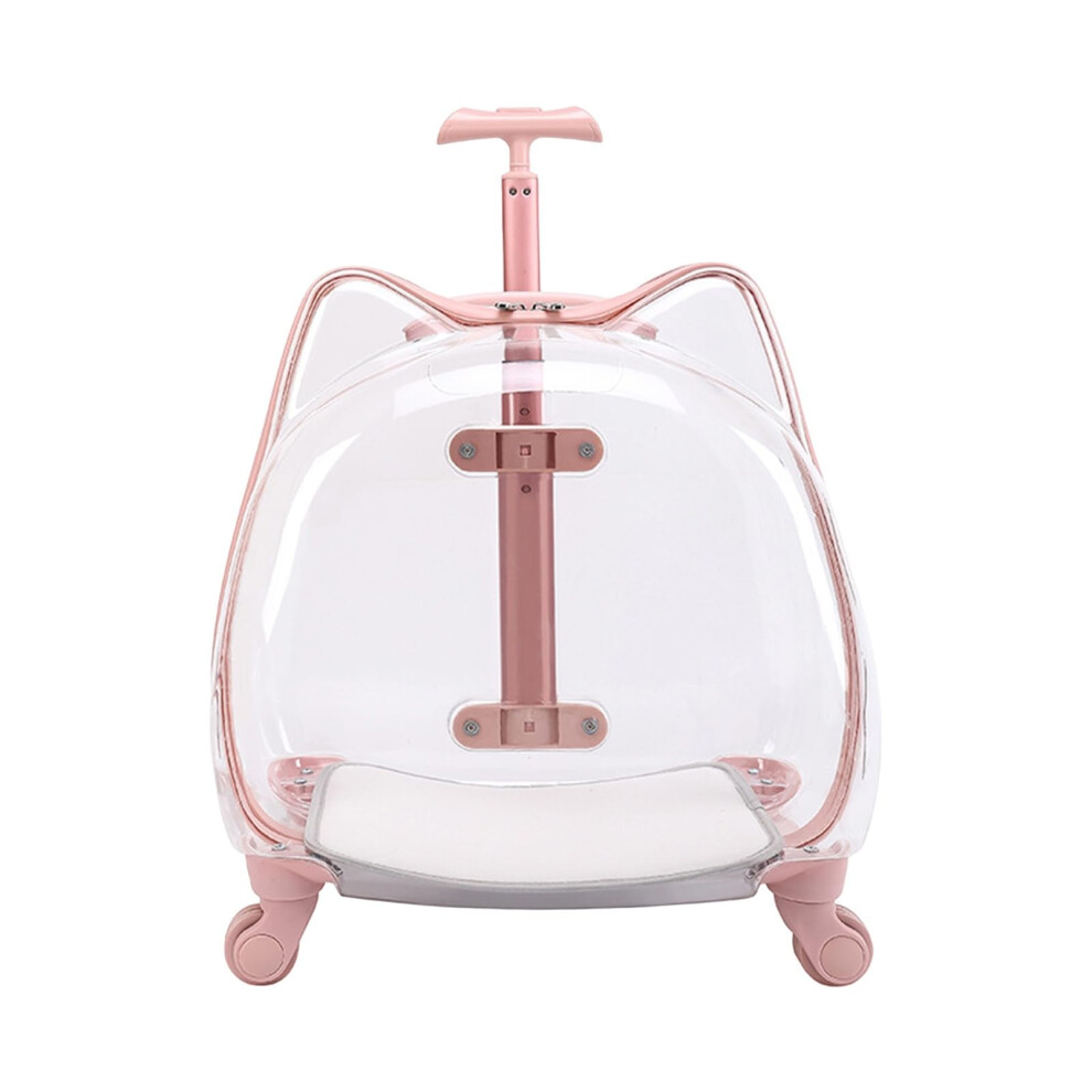 Pink Cat Carrier With Wheels Transparent Pet Trolley Case Telescopic Rod Spacious Breathable Pet Trolley For Hiking Travel