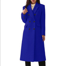 (Blue, S) Ladies Double Breasted Woolen Jacket, Plain Trench Coat, Winter Overcoat