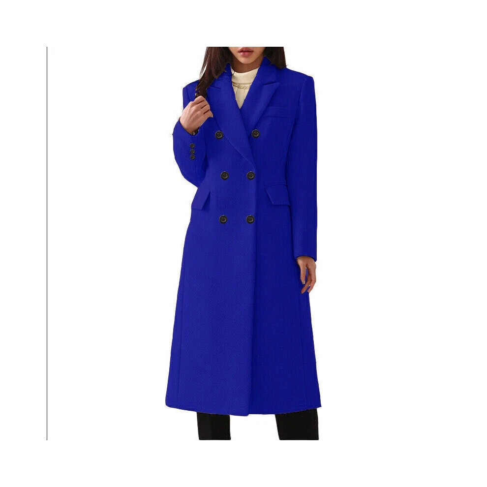 (Blue, S) Ladies Double Breasted Woolen Jacket, Plain Trench Coat, Winter Overcoat