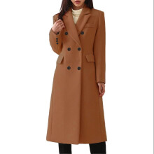 (Camel, M) Ladies Double Breasted Woolen Jacket, Plain Trench Coat, Winter Overcoat