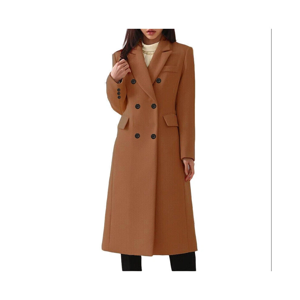 (Camel, M) Ladies Double Breasted Woolen Jacket, Plain Trench Coat, Winter Overcoat