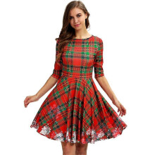 (L) Women's 3D Print Short Sleeve Unique Casual Flared Midi Dress