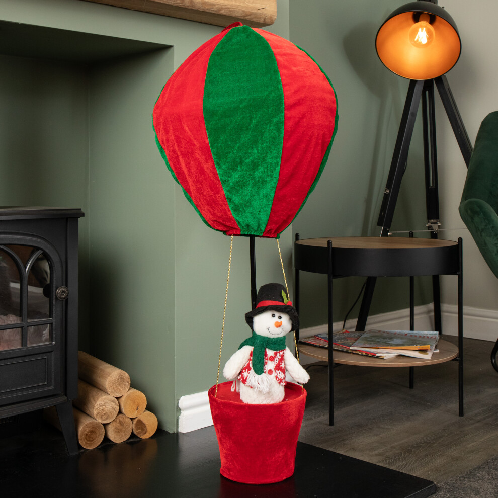 Premier 1M Tall Plush Snowman Christmas Hot Air Balloon With Extension Pole Hanging Or Table Decoration