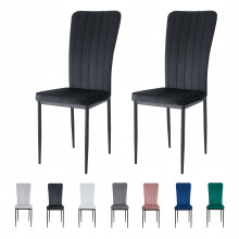 (BLACK, PACK OF 2) Velvet High Back Chairs Soft Seat Metal Legs Elle