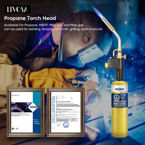 Propane Torch Head with 3 Nozzles, Trigger Start Mapp/Map Propane Gas Torch W/Push Button Igniter, Welding Torch Head for MAPP 1