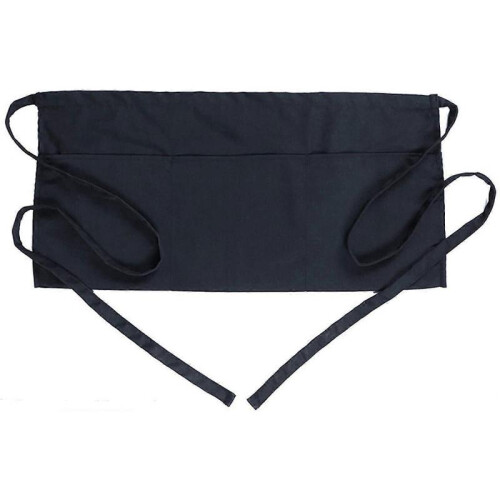 Waist Apron with 3 Pockets - Black Waitress Waiter Server Half Short Aprons