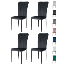 (BLACK, PACK OF 4) Velvet High Back Chairs Soft Seat Metal Legs Elle