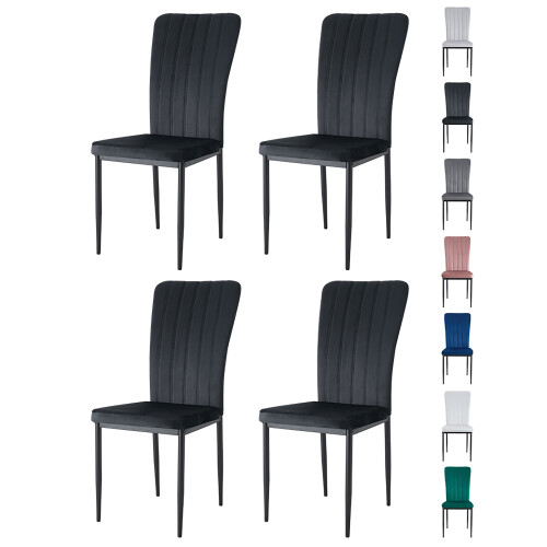(BLACK, PACK OF 4) Velvet High Back Chairs Soft Seat Metal Legs Elle