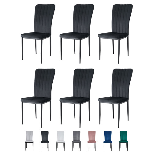 (BLACK, PACK OF 6) Velvet High Back Chairs Soft Seat Metal Legs Elle