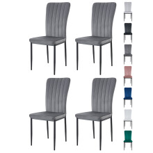 (DARK GREY, PACK OF 4) Velvet High Back Chairs Soft Seat Metal Legs Elle