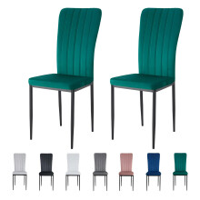 (GREEN, PACK OF 2) Velvet High Back Chairs Soft Seat Metal Legs Elle