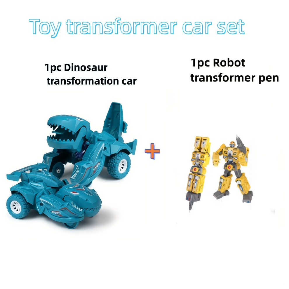 (1pc Light Blue Dinosaur Car   1pc Yellow Shapeshifter Pen) Transforming Dinosaur Car Toys, 2in 1 Automatic Dinosaur Transform Car Toy, Dinosaur Trans-image-OPC-PHZ5MG2-NEW