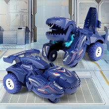 (Deep Blue) Transforming Dinosaur Car Toys, 2in 1 Automatic Dinosaur Transform Car Toy, Dinosaur Transformer Toy for Kids Christmas, Halloween,