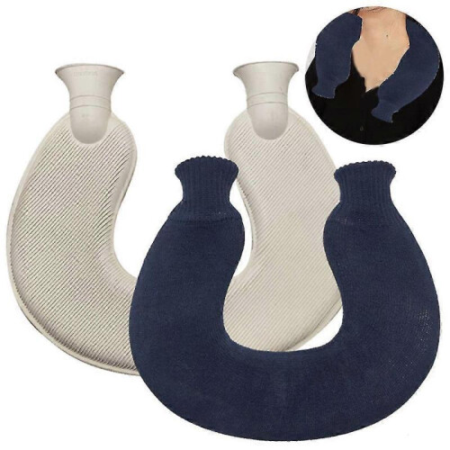 (BLUE) U-shaped Hot Water Bottle For Neck And Shoulder,knitted Navy Blue 1