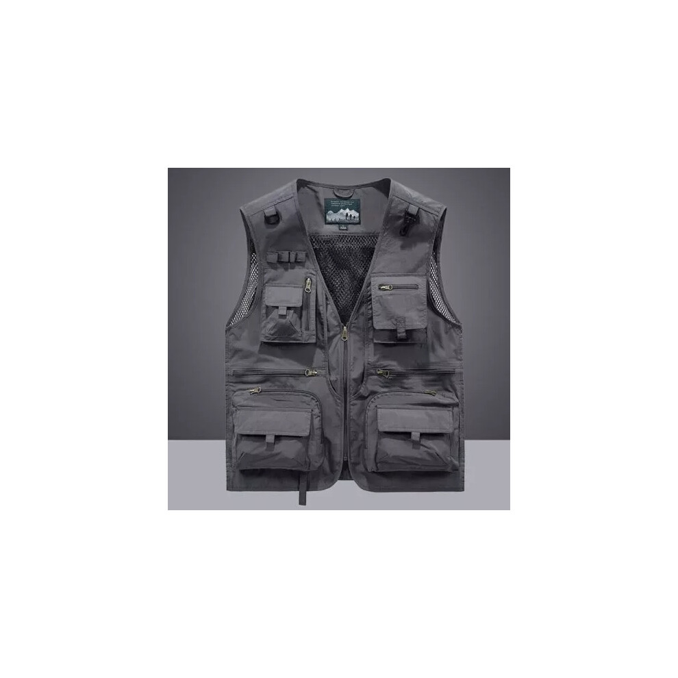 (Gray, 5XL) Men Tactical Vest Coat Casual Photographer Waistcoat Mesh Work Sleeveless Jacket 4059136352886